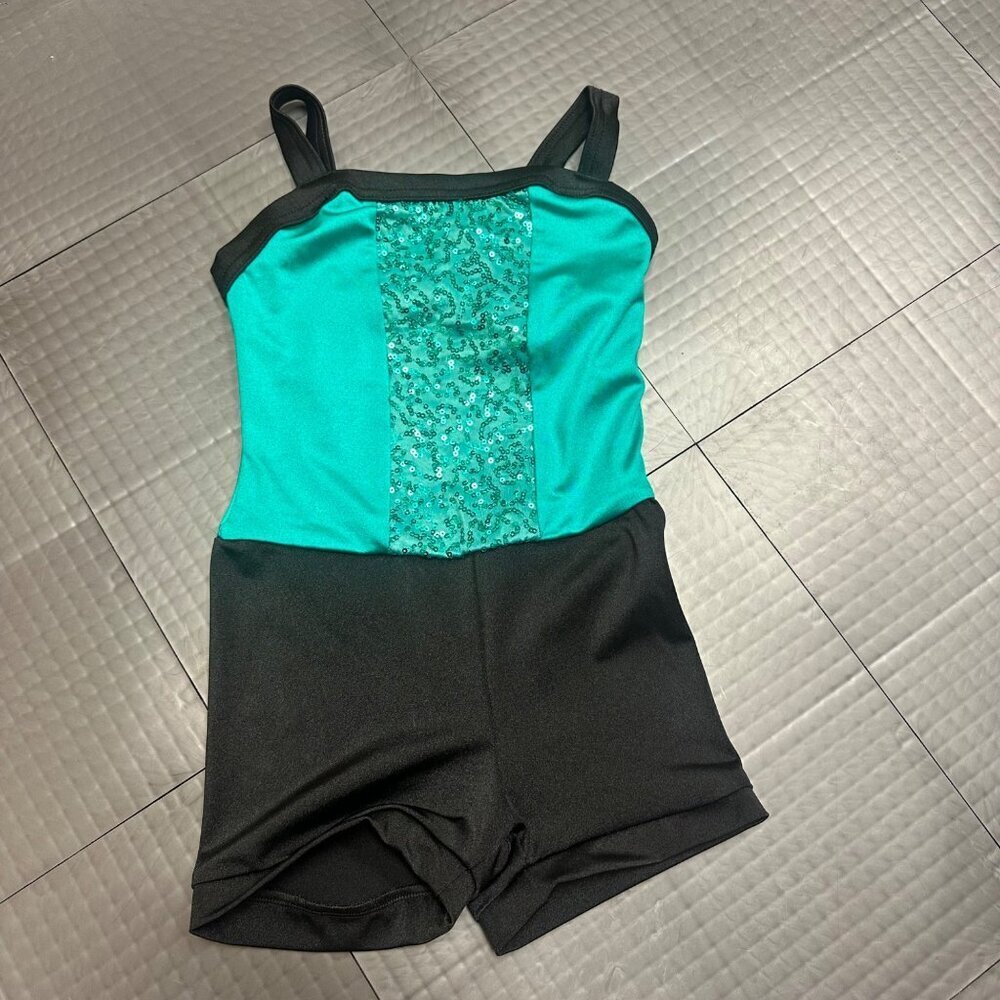 WEISSMAN SMALL CHILD GREEN AND BLACK DANCE COSTUME